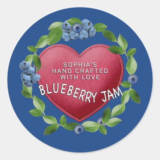 BLUEBERRY JAM HANDGEMAAKT MET LIEFDESHART RONDE STICKER (Voorkant)