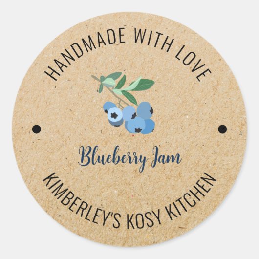 Blueberry Jam Handmade with Love Kraft Ronde Sticker (Voorkant)