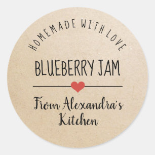 Blueberry jam homemade met love kraft ronde sticker