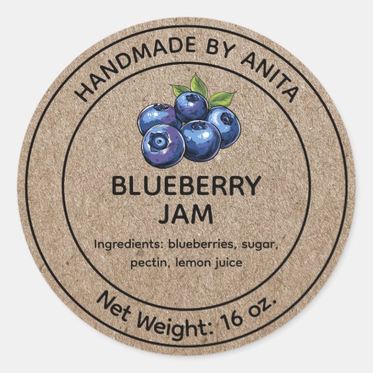 Blueberry Jam Jelly Jar Label Kraft-papierstijl (Voorkant)