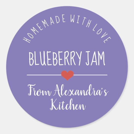 Blueberry jam paarse homemade met liefde ronde sticker (Voorkant)