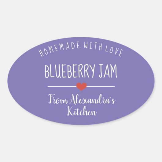 Blueberry jam paarse homemade met liefdesovaal ovale sticker (Voorkant)