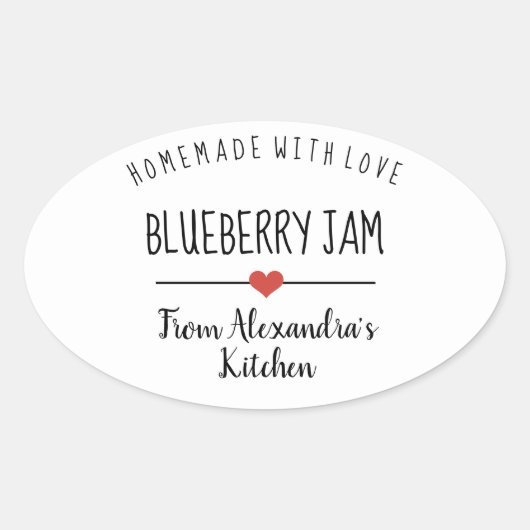 Blueberry jam simpele witte homemade met liefde ovale sticker (Voorkant)