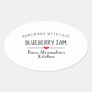 Blueberry jam simpele witte homemade met liefde ovale sticker