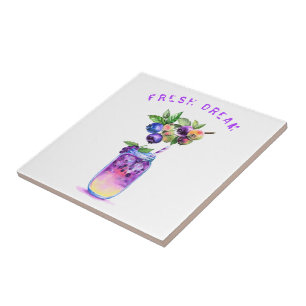 Blueberry Juice Cool Drink Fruits Ceramic Tile Tegeltje