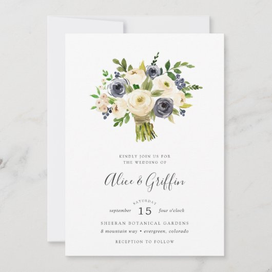Blueberry Lane Bouquet bruiloft uitnodiging (Voorkant)