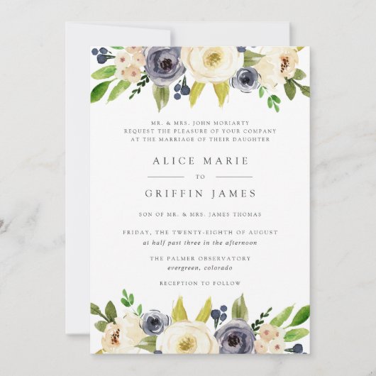 Blueberry Lane Wedding Invitation Kaart (Voorkant)