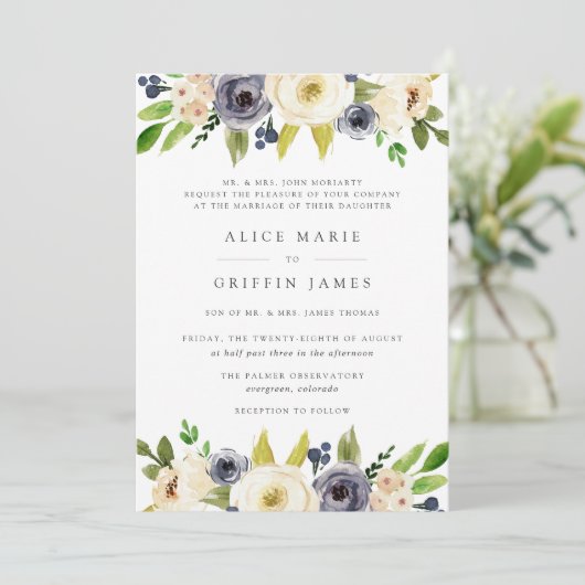 Blueberry Lane Wedding Invitation Kaart (Staand voorkant)