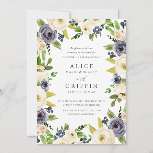 Blueberry Lane Wedding Invitation Kaart (Voorkant)
