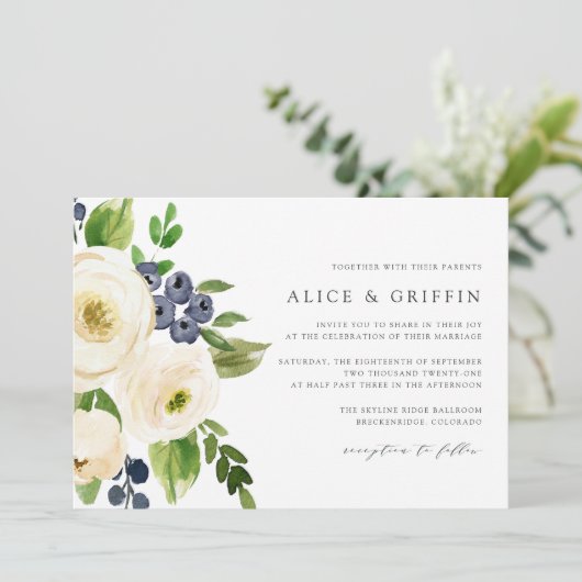 Blueberry Lane Wedding Invitation Kaart (Staand voorkant)