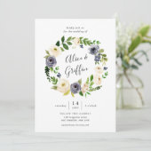 Blueberry Lane Wreath Wedding Invitation Kaart (Staand voorkant)