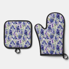 Blueberry Lavender Garden – Waterverf Bloemen Ovenwant & Pannenlap Set