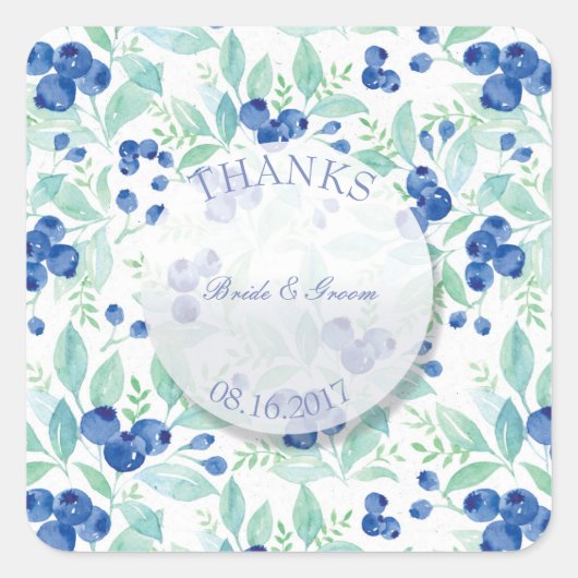 Blueberry Midzomer Rustieke Berry Bruiloft Bedankt Vierkante Sticker (Voorkant)