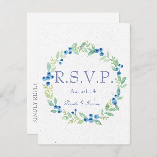 Blueberry Midzomer Rustieke Berry Bruiloft RSVP Uitnodiging Briefkaart (Voorkant / Achterkant)