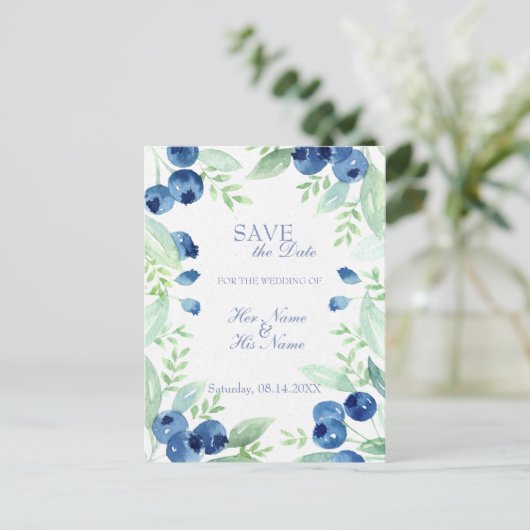 Blueberry Midzomer rustieke bruiloft SAVE the Date Aankondigingskaart (Staand voorkant)
