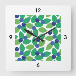 Blueberry Modern Elegant Pattern Green Purple. Vierkante Klok