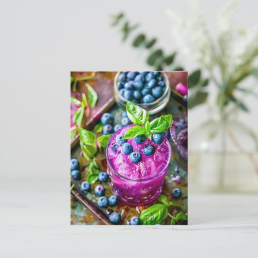 Blueberry Mojito – Zomercocktail Feestdagenkaart (Staand voorkant)
