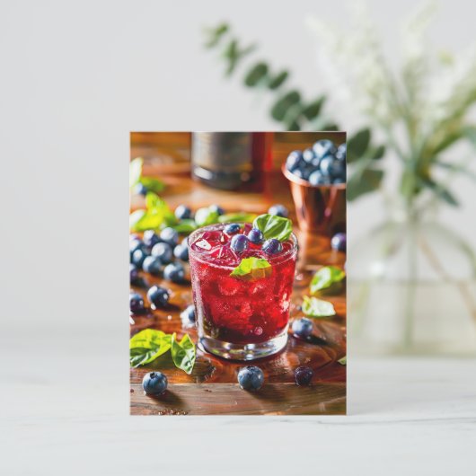 Blueberry Mojito – Zomercocktail Feestdagenkaart (Staand voorkant)