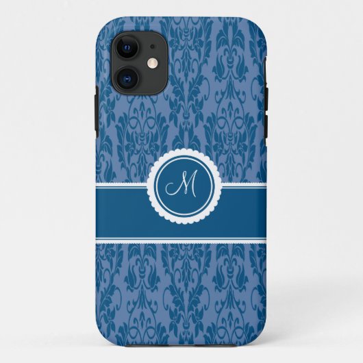 Blueberry Monogrammed Damask iPhone 5 Hoesje (Achterkant)