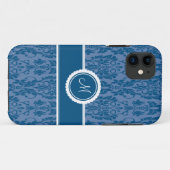 Blueberry Monogrammed Damask iPhone 5 Hoesje (Achterkant (horizontaal))