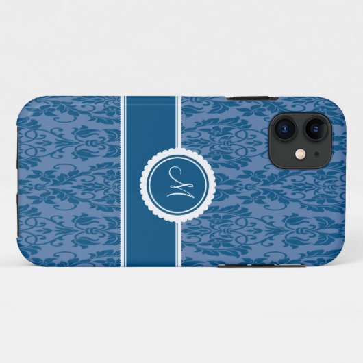 Blueberry Monogrammed Damask iPhone 5 Hoesje (Achterkant (horizontaal))