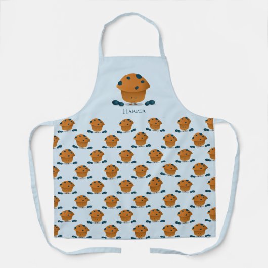 Blueberry Muffin Food Blue Brown Cartoon Character Schort (Voorkant)