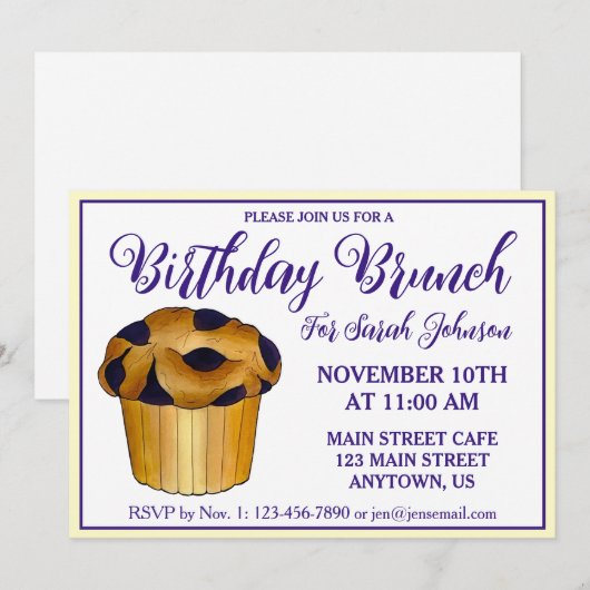 Blueberry Muffin Pastry Breakfast Brunch Kaart (Voorkant / Achterkant)