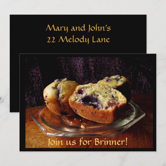 Blueberry Muffins Brinner Invitation Kaart (Voorkant / Achterkant)