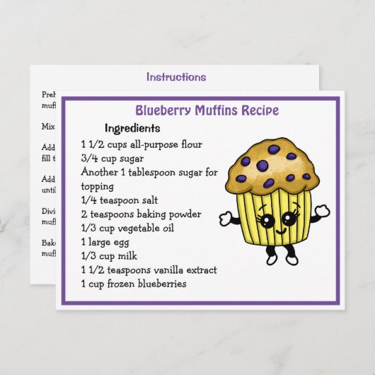 Blueberry Muffins Recept Kaart (Voorkant / Achterkant)
