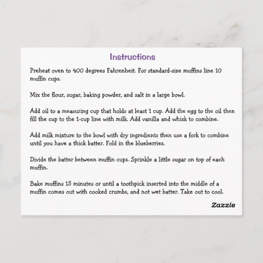 Blueberry Muffins Recept Kaart (Achterkant)