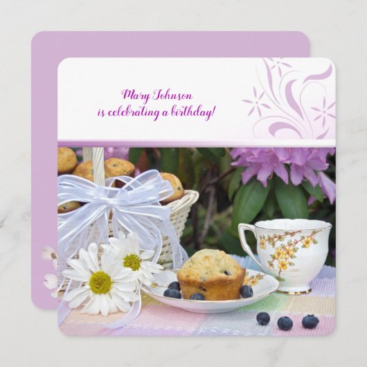 Blueberry muffins verjaardag brunch kaart (Voorkant / Achterkant)