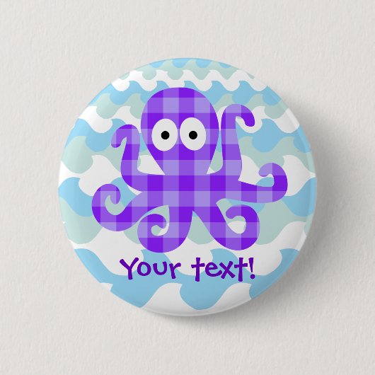 Blueberry Octopie Paarse Gecontroleerde Cartoon Oc Ronde Button 5,7 Cm (Voorkant)