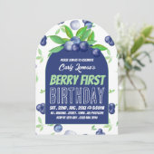 Blueberry-ontwerp, eerste verjaardagsuitnodiging v kaart (Staand voorkant)