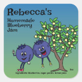 Blueberry Pals Grappige Cartoon Jam Pie en meer Vierkante Sticker (Voorkant)