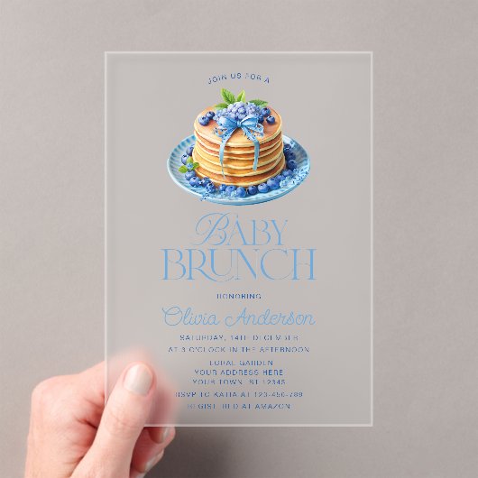 Blueberry Pannenkoek Baby Brunch Baby shower Acryl Uitnodigingen (Insitu (Draagbaar))