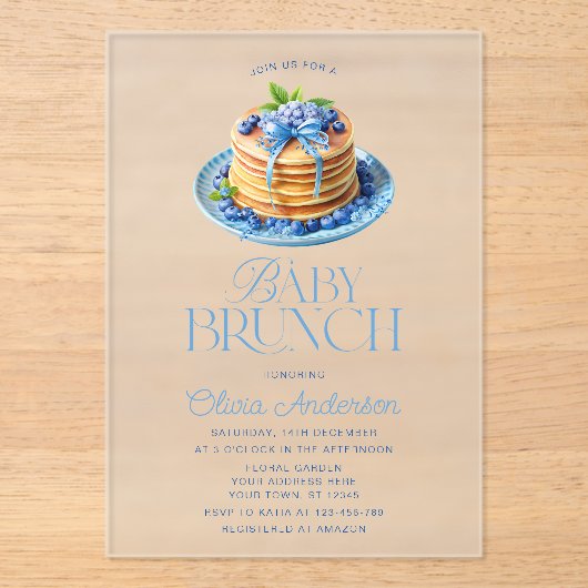 Blueberry Pannenkoek Baby Brunch Baby shower Acryl Uitnodigingen (Voorkant)
