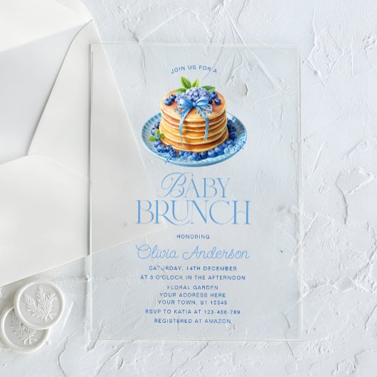 Blueberry Pannenkoek Baby Brunch Baby shower Acryl Uitnodigingen