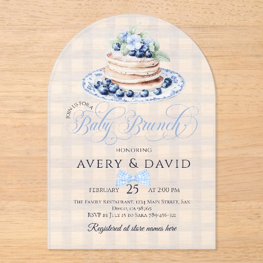 Blueberry Pannenkoek Baby Brunch Baby shower Boy Acryl Uitnodigingen (Voorkant)