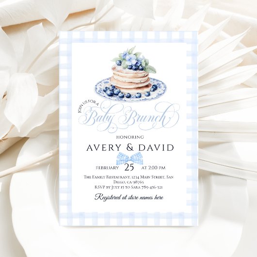 Blueberry Pannenkoek Baby Brunch Baby shower Boy Kaart