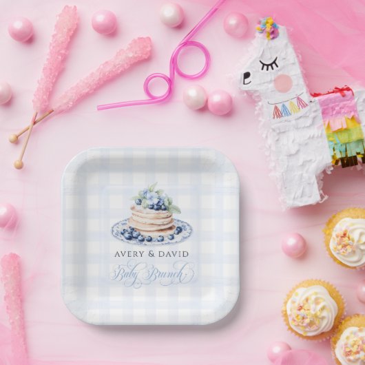 Blueberry Pannenkoek Baby Brunch Baby shower Boy Papieren Bordje (Feest)
