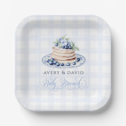 Blueberry Pannenkoek Baby Brunch Baby shower Boy Papieren Bordje (Voorkant)