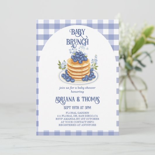 Blueberry Pannenkoek Baby Brunch Douche Kaart (Staand voorkant)