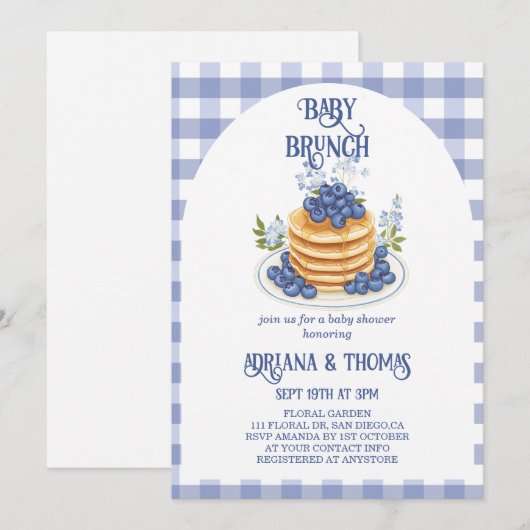 Blueberry Pannenkoek Baby Brunch Douche Kaart (Voorkant / Achterkant)