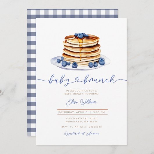 Blueberry Pannenkoek Baby shower Uitnodigen Kaart (Voorkant / Achterkant)