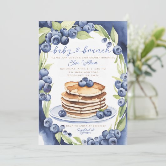 Blueberry Pannenkoeken Baby Brunch Baby shower Kaart (Staand voorkant)