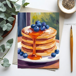 Blueberry-pannenkoeken | olieverfschilderij briefkaart
