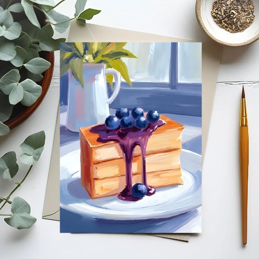 Blueberry Pastry Dessert Cake Waterverf Briefkaart