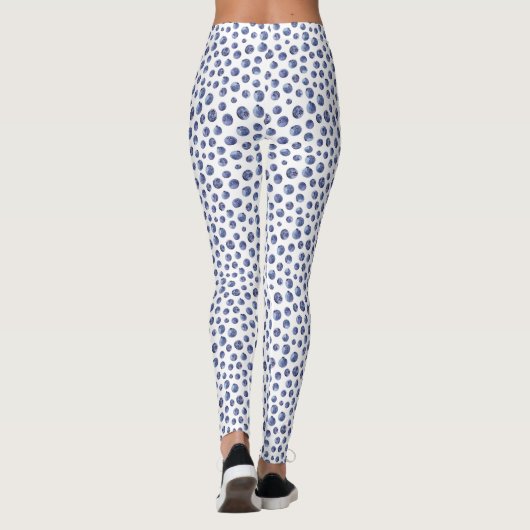 Blueberry Pattern Blauw Wit Zomer Leggings (Achterkant)