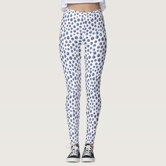 Blueberry Pattern Blauw Wit Zomer Leggings (Voorkant)