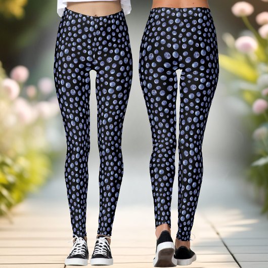 Blueberry Pattern Blue Black Zomer Leggings